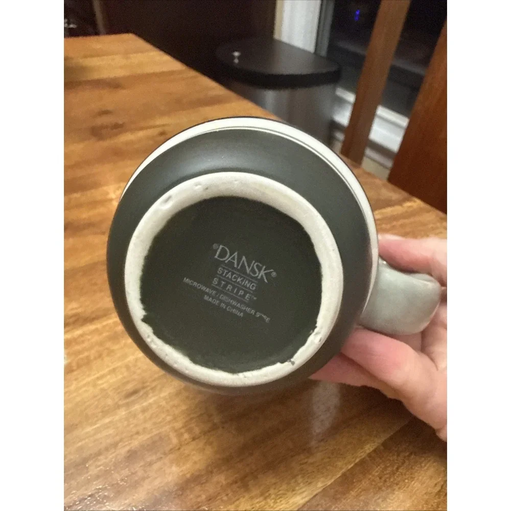 DANSK STACKING STRIPE DOVE GREY Coffee MUG 4 1/4